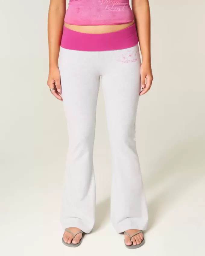 Pantaloni evazați cu talie pliabilă cu grafic Hibiscus Pantaloni evazați cu talie pliabilă cu grafic Hibiscus
