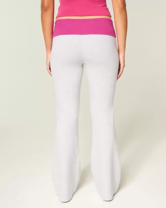 Pantaloni evazați cu talie pliabilă cu grafic Hibiscus Pantaloni evazați cu talie pliabilă cu grafic Hibiscus