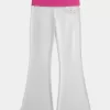 Pantaloni evazați cu talie pliabilă cu grafic Hibiscus Pantaloni evazați cu talie pliabilă cu grafic Hibiscus
