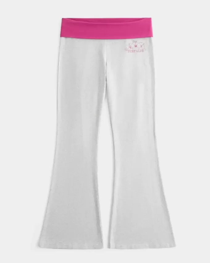 Pantaloni evazați cu talie pliabilă cu grafic Hibiscus Pantaloni evazați cu talie pliabilă cu grafic Hibiscus