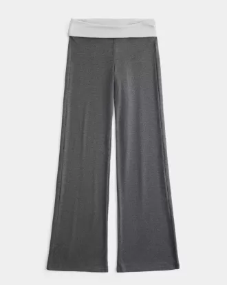 Pantaloni evazați din tricot cu talie pliabilă