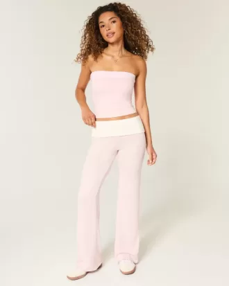 Pantaloni evazați din tricot cu talie pliabilă