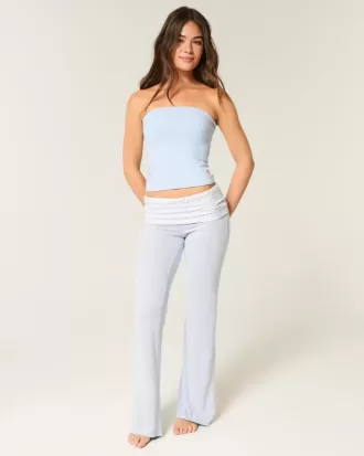 Pantaloni evazați din tricot cu talie pliabilă