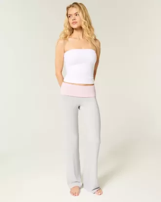 Pantaloni evazați din tricot cu talie pliabilă