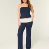Pantaloni evazați din tricot cu talie pliabilă Pantaloni evazați din tricot cu talie pliabilă