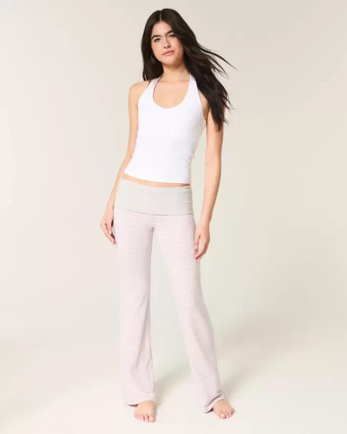 Pantaloni evazați din tricot cu talie pliabilă Pantaloni evazați din tricot cu talie pliabilă