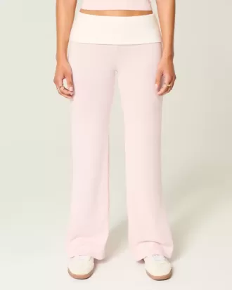 Pantaloni evazați din tricot cu talie pliabilă