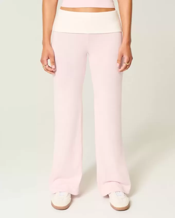 Pantaloni evazați din tricot cu talie pliabilă Pantaloni evazați din tricot cu talie pliabilă