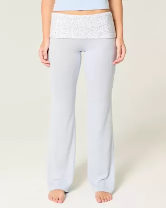 Pantaloni evazați din tricot cu talie pliabilă