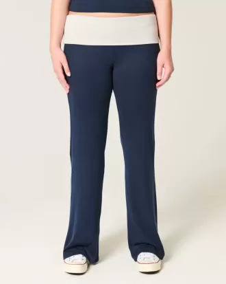 Pantaloni evazați din tricot cu talie pliabilă