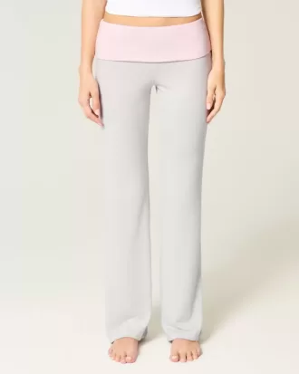 Pantaloni evazați din tricot cu talie pliabilă
