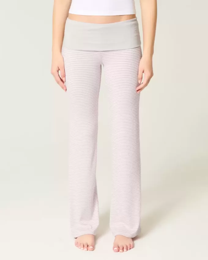 Pantaloni evazați din tricot cu talie pliabilă Pantaloni evazați din tricot cu talie pliabilă