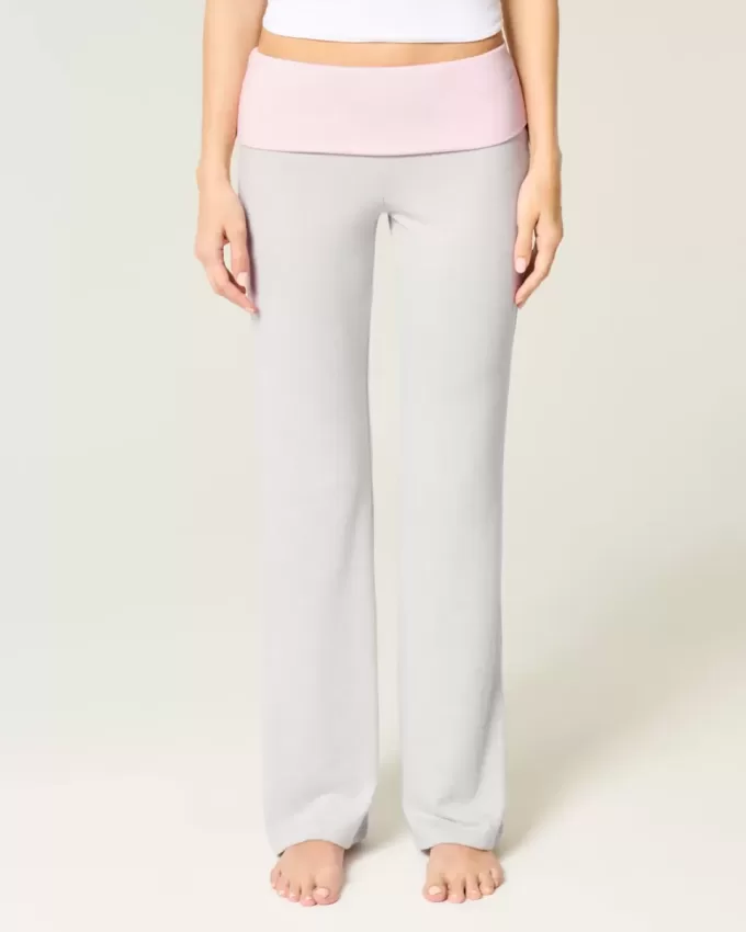 Pantaloni evazați din tricot cu talie pliabilă Pantaloni evazați din tricot cu talie pliabilă