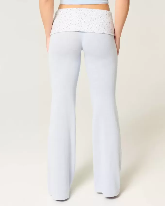 Pantaloni evazați din tricot cu talie pliabilă Pantaloni evazați din tricot cu talie pliabilă
