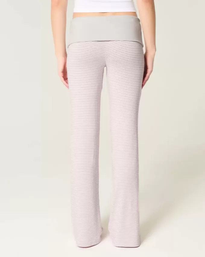 Pantaloni evazați din tricot cu talie pliabilă Pantaloni evazați din tricot cu talie pliabilă