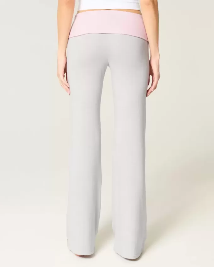 Pantaloni evazați din tricot cu talie pliabilă Pantaloni evazați din tricot cu talie pliabilă