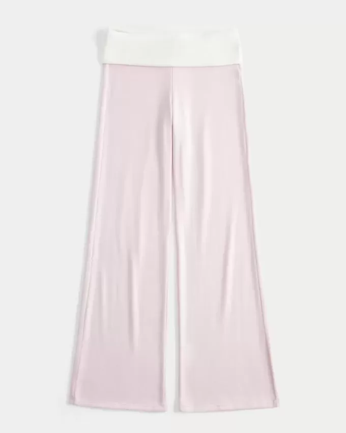 Pantaloni evazați din tricot cu talie pliabilă Pantaloni evazați din tricot cu talie pliabilă