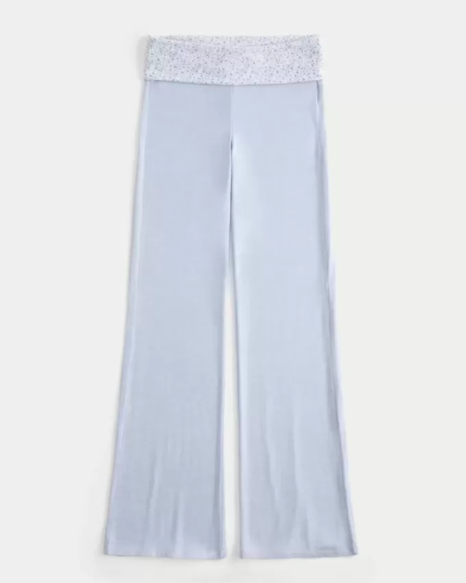 Pantaloni evazați din tricot cu talie pliabilă Pantaloni evazați din tricot cu talie pliabilă