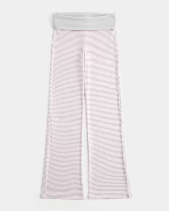 Pantaloni evazați din tricot cu talie pliabilă Pantaloni evazați din tricot cu talie pliabilă
