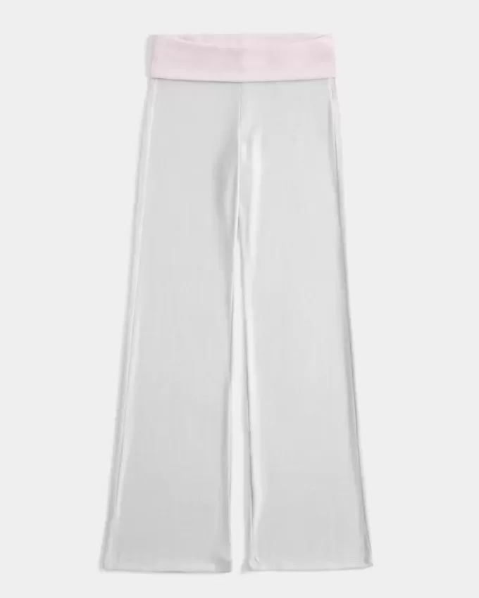 Pantaloni evazați din tricot cu talie pliabilă Pantaloni evazați din tricot cu talie pliabilă
