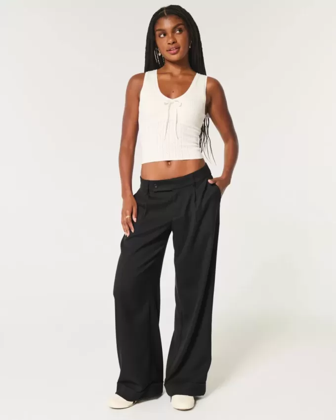 Pantaloni Hollister Livvy, cu talie joasă, cu picioare largi