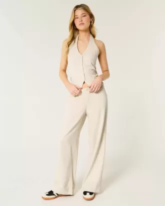 Pantaloni Hollister Livvy, cu talie joasă, cu picioare largi