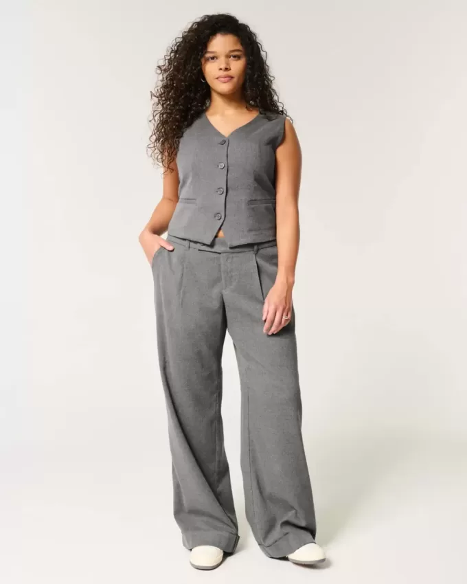 Pantaloni Hollister Livvy, cu talie joasă, cu picioare largi