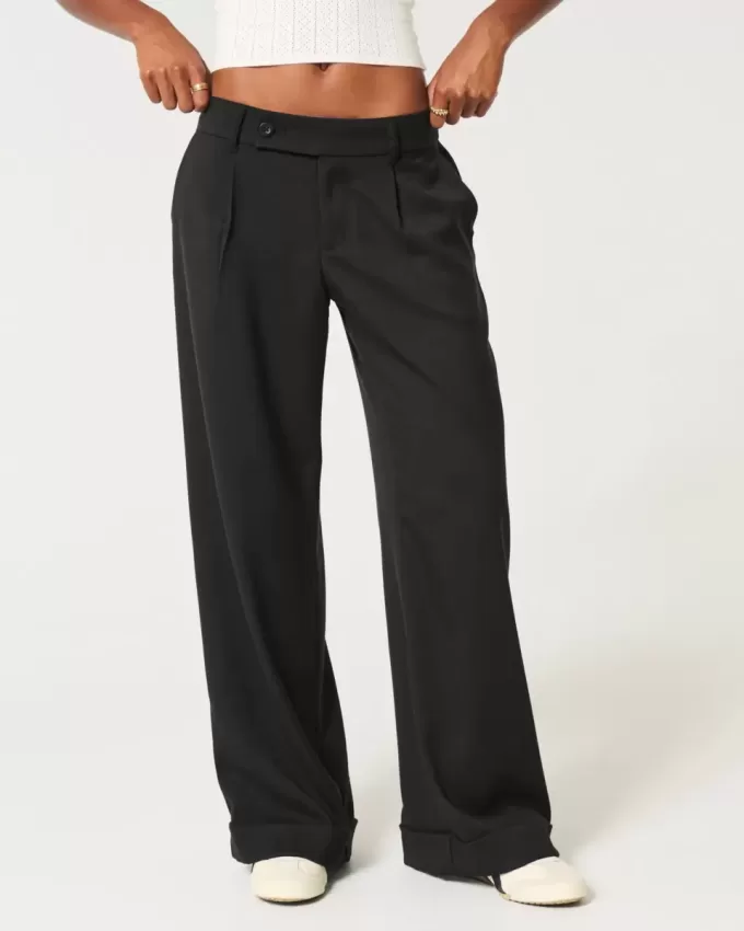 Pantaloni Hollister Livvy, cu talie joasă, cu picioare largi