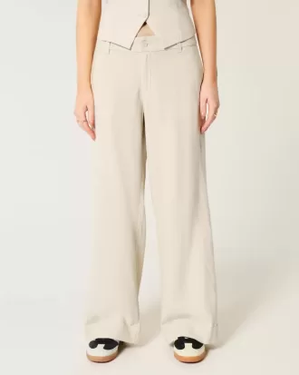 Pantaloni Hollister Livvy, cu talie joasă, cu picioare largi