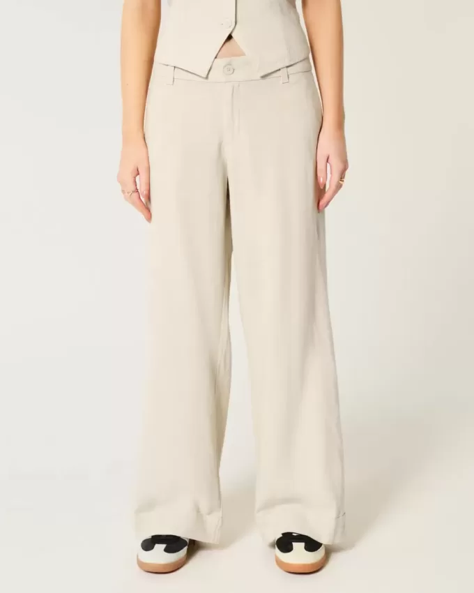 Pantaloni Hollister Livvy, cu talie joasă, cu picioare largi