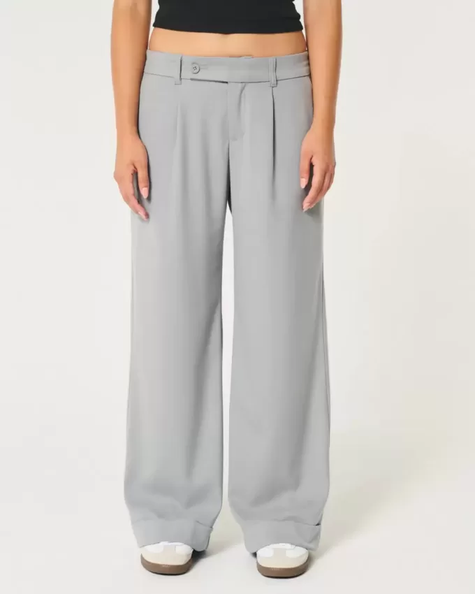 Pantaloni Hollister Livvy, cu talie joasă, cu picioare largi
