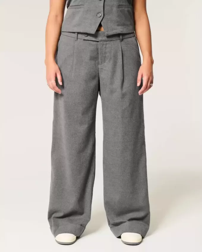 Pantaloni Hollister Livvy, cu talie joasă, cu picioare largi