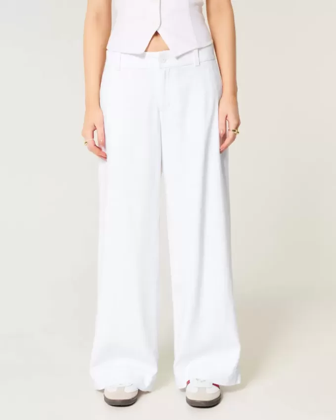 Pantaloni Hollister Livvy, cu talie joasă, cu picioare largi