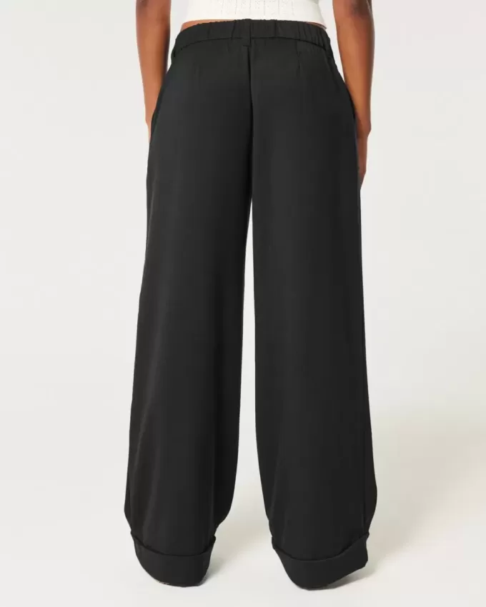 Pantaloni Hollister Livvy, cu talie joasă, cu picioare largi