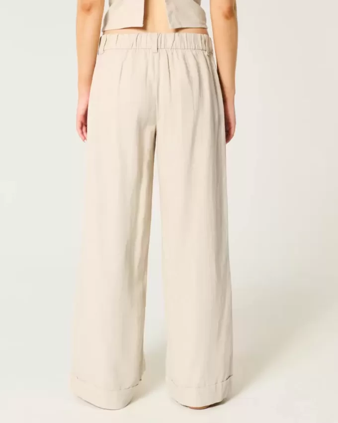 Pantaloni Hollister Livvy, cu talie joasă, cu picioare largi