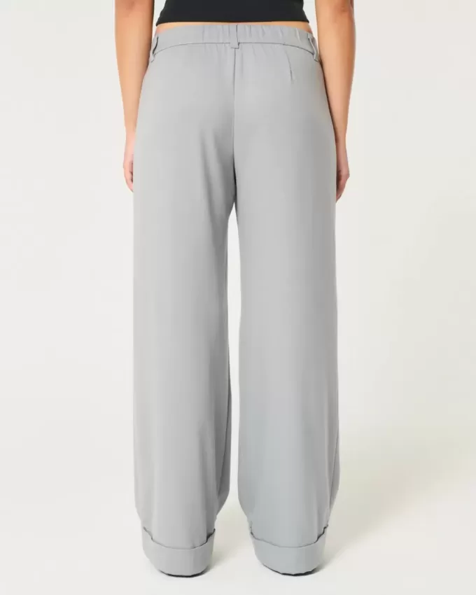 Pantaloni Hollister Livvy, cu talie joasă, cu picioare largi