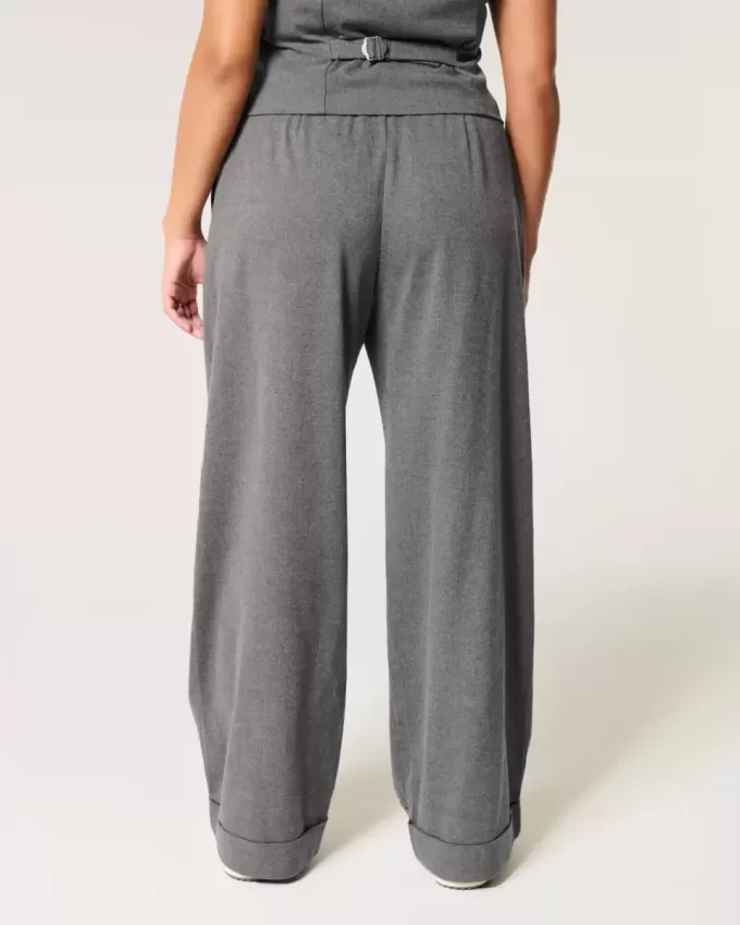 Pantaloni Hollister Livvy, cu talie joasă, cu picioare largi