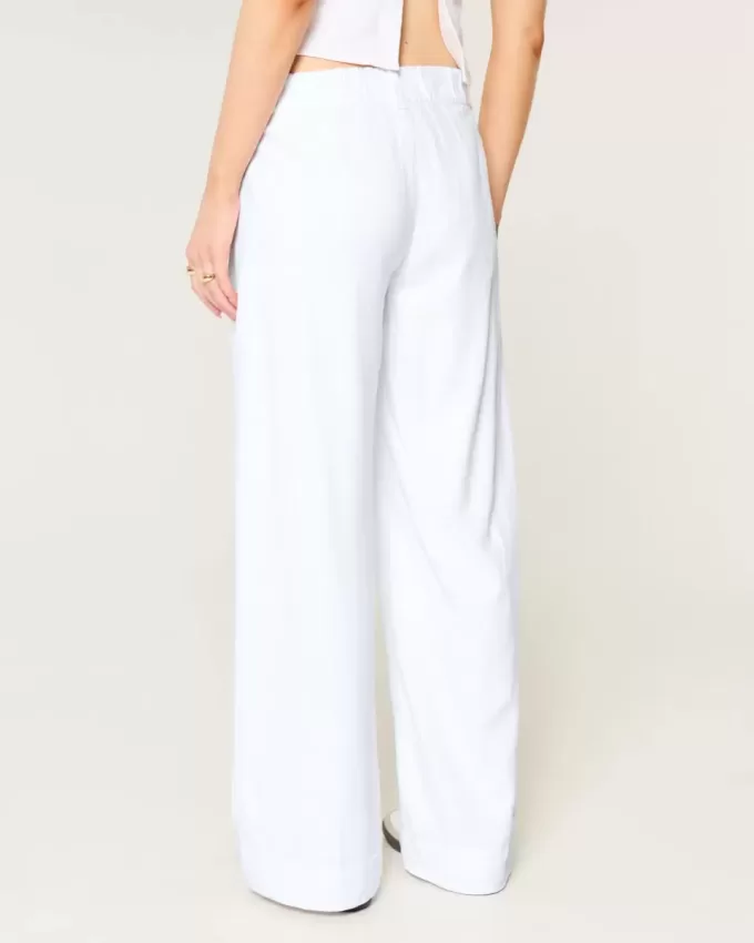 Pantaloni Hollister Livvy, cu talie joasă, cu picioare largi