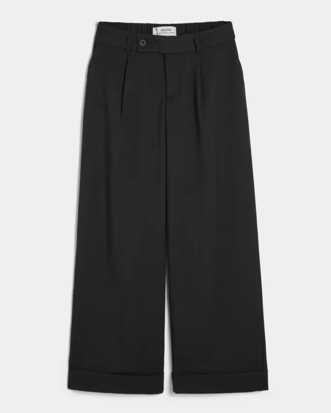 Pantaloni Hollister Livvy, cu talie joasă, cu picioare largi