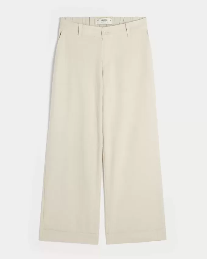 Pantaloni Hollister Livvy, cu talie joasă, cu picioare largi