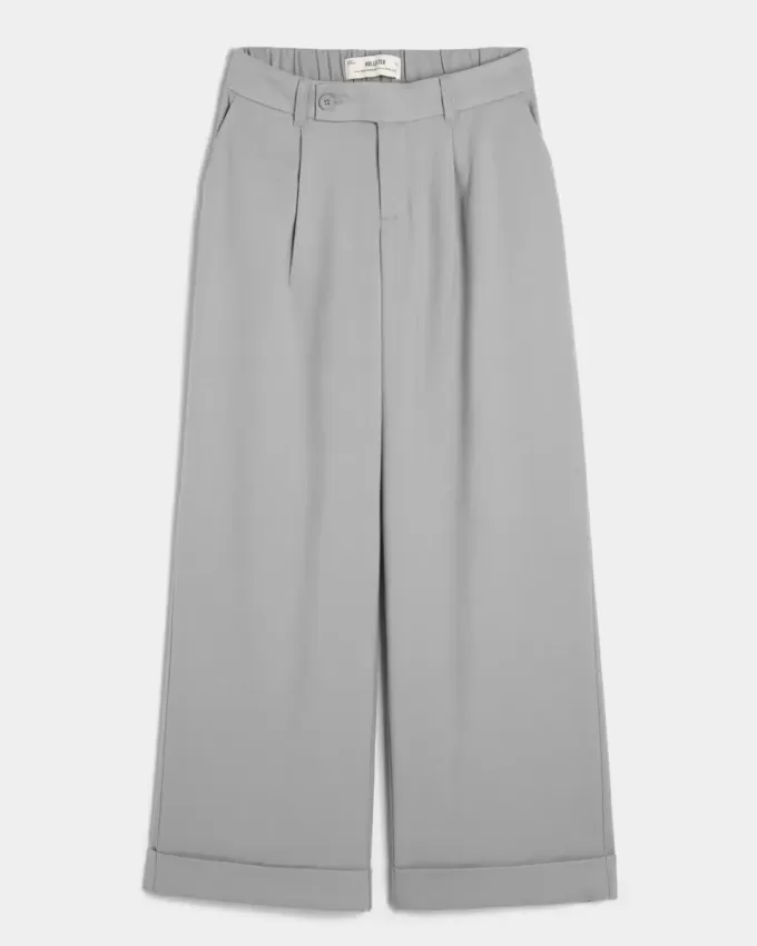 Pantaloni Hollister Livvy, cu talie joasă, cu picioare largi