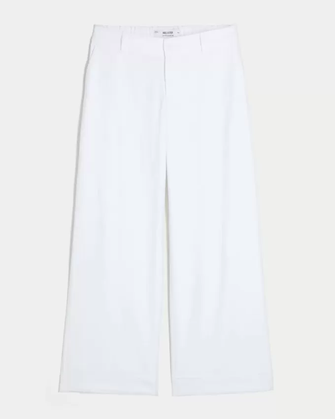 Pantaloni Hollister Livvy, cu talie joasă, cu picioare largi