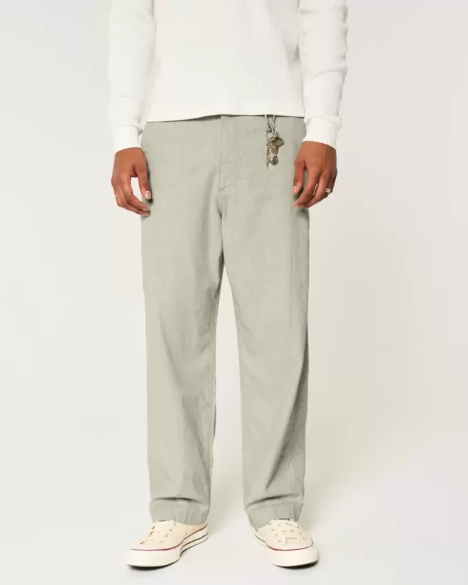 Pantaloni largi cu talie flexibilă din amestec de in Pantaloni largi cu talie flexibilă din amestec de in