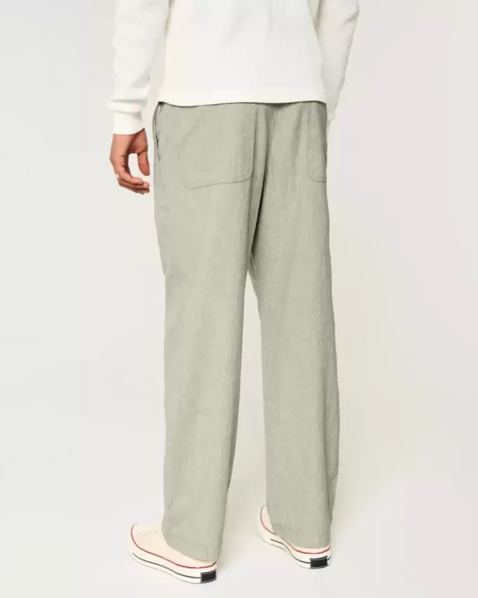 Pantaloni largi cu talie flexibilă din amestec de in Pantaloni largi cu talie flexibilă din amestec de in