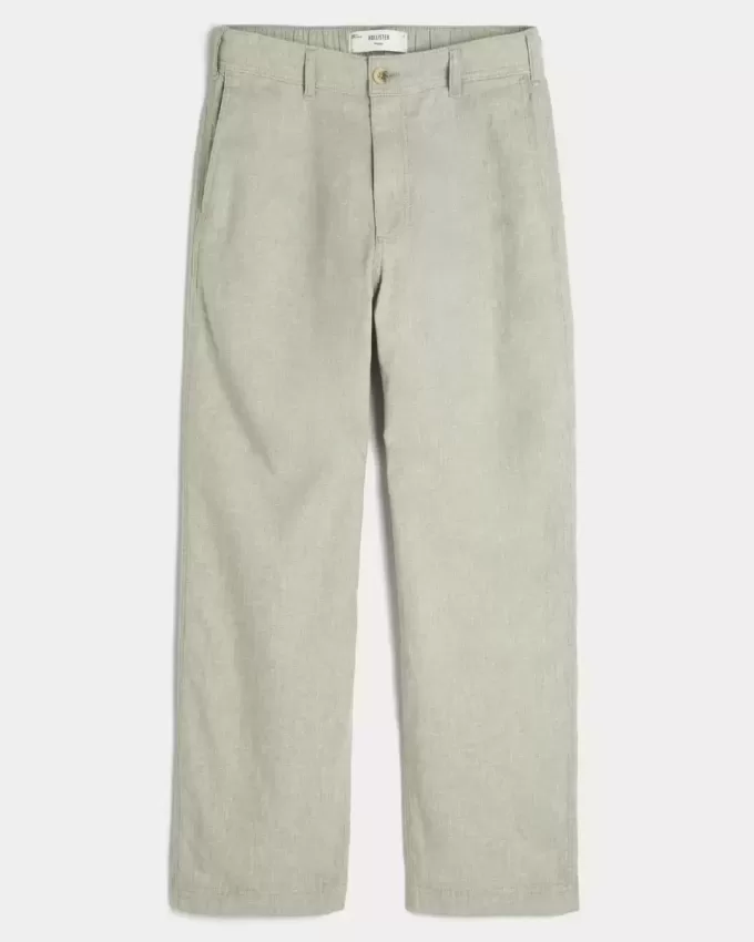 Pantaloni largi cu talie flexibilă din amestec de in Pantaloni largi cu talie flexibilă din amestec de in