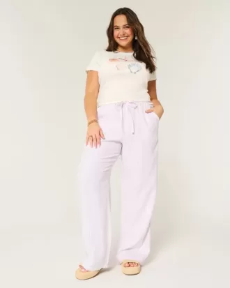 Pantaloni largi cu tragere din amestec de in