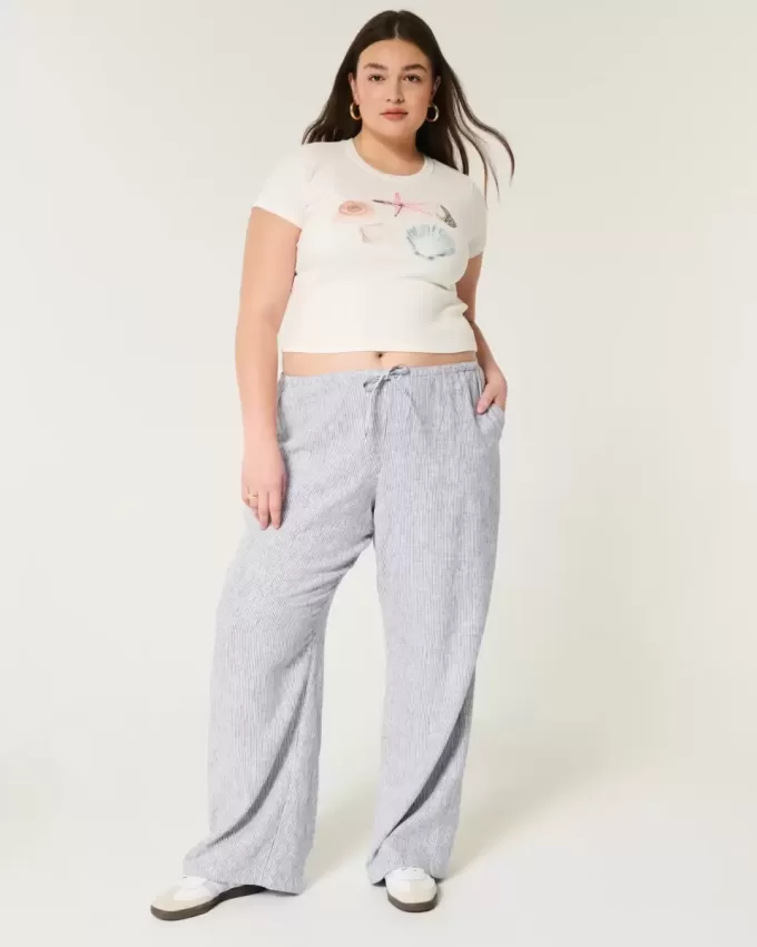 Pantaloni largi cu tragere din amestec de in Pantaloni largi cu tragere din amestec de in