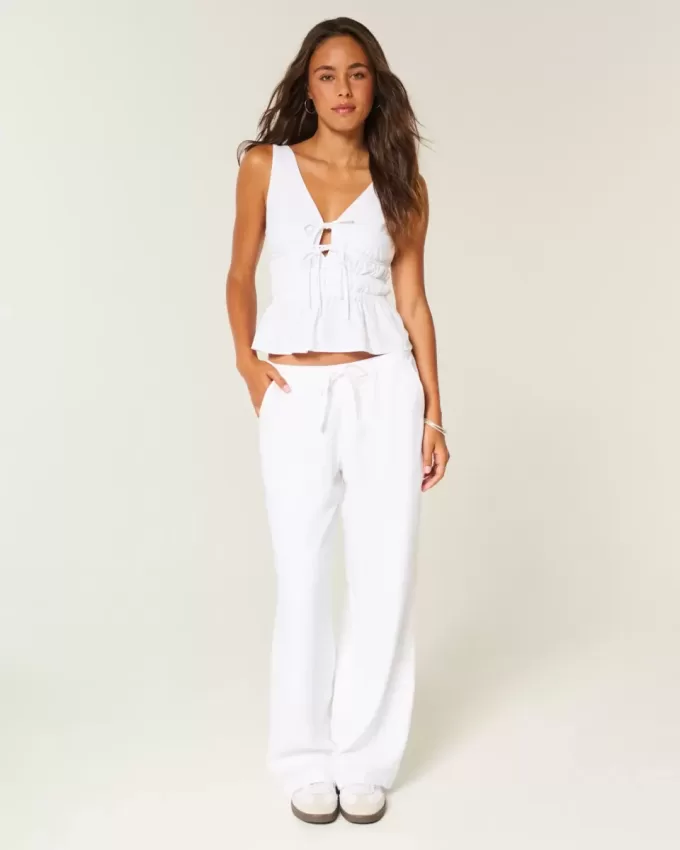 Pantaloni largi cu tragere din amestec de in Pantaloni largi cu tragere din amestec de in
