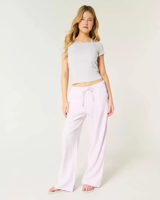 Pantaloni largi cu tragere din amestec de in Pantaloni largi cu tragere din amestec de in