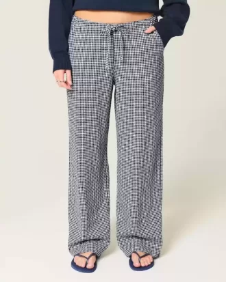Pantaloni largi cu tragere din amestec de in